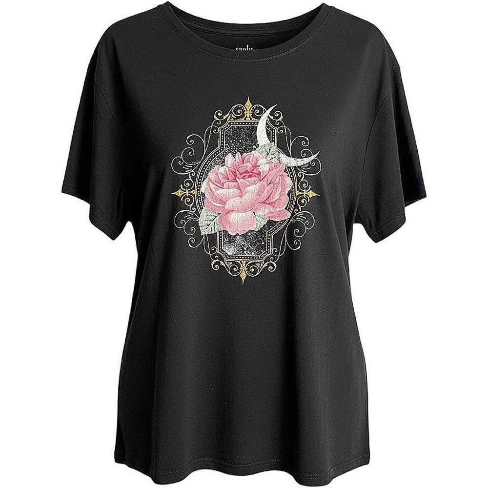 NWT Torrid Flower Moon Peony Graphic T-Shirt Black 1X